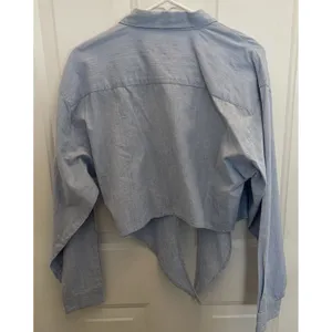 Electrify Chambray Beaded Ribbon Appliqué Cropped Knot‎ Front Top Womens L Boho thumbnail 7