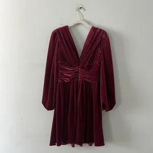 NWT Gianni Bini Mariah 3/4 Sleeve‎ Plunging V-Neck Burgundy Velvet A-Line Dress thumbnail 5