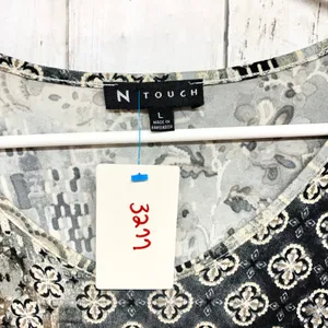N Touch Patchwork Print Tunic Womens Size L Brown Grey 3/4‎ Sleeve Knit Top thumbnail 6