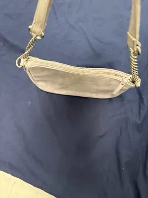 Soft Blue Small Crescent ShoulderBag Chain Strap Detachable Strap Zip Lined Gold thumbnail 4