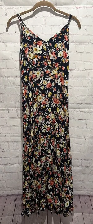 Lulus Navy Maxi Dress with‎ Coral & Cream Floral Print Woman’s Size Medium thumbnail 1
