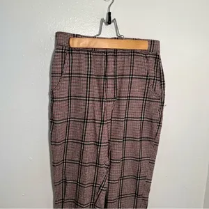 Hollister Women's Sz Small Ultra High-Rise Pant Plaid Houndstooth Beige Burgundy thumbnail 3