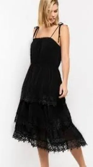 POL Womens size Large Tiered Lace Layered Swiss Dot Beaded Straps Midi Dress thumbnail 1