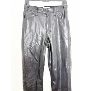 Abercrombie & Fitch High Rise 90s Straight Vegan Leather Pant Size 6/28 Black thumbnail 8