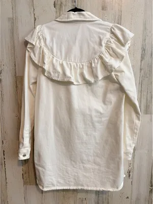 ZARA White Denim Ruffle Western Shirt Jacket Shacket Size M thumbnail 6