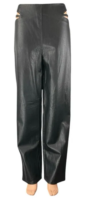 12th Tribe Black Cutout Waist High Rise Faux Leather Vegan Trousers Pants Size S thumbnail 1