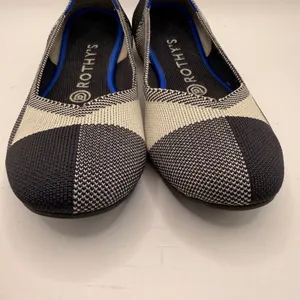 Rothys The Flat Navy Cream Gingham Round Toe Knit Ballet Flats Womens 7 thumbnail 4