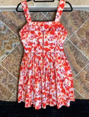 CHELSEA28 Fit & Flare Cotton Minidress in Orange Blue Blushed Blooms Medium thumbnail 4