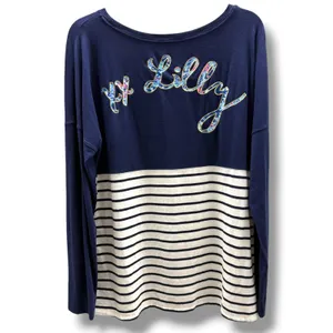 Lilly Pulitzer Finn Top Navy White Striped Lobster‎ Graphic Long Sleeve Shirt L thumbnail 3