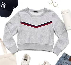 Abercrombie & Fitch Gray Cropped Fleece Sweatshirt Womens M Retro Stripe Y2K Top thumbnail 1