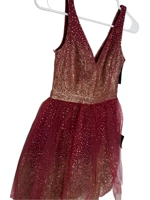 ✨‎ Lulus Ballerina Dream Burgundy Gold Glitter Skater Dress XS NWT ✨ thumbnail 5