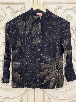 FARM Rio palm-print Crystal Embedded button-up Long Sleeve shirt Size Small thumbnail 4