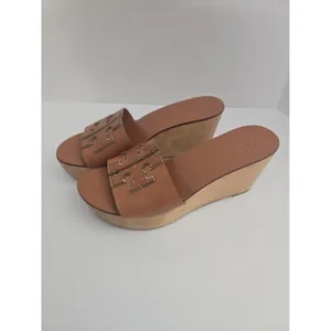 Tory Burch ines brown leather Wedge platform Slide Sandals Women’s Size 6-1/2M thumbnail 4