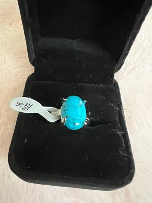 Gorgeous Faux Turquoise and Silver Gemstone Ring Size 16/5.5 US thumbnail 1
