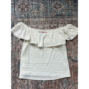 Anthropologie Textured Off The Shoulder Ruffle Top Size Small White thumbnail 8