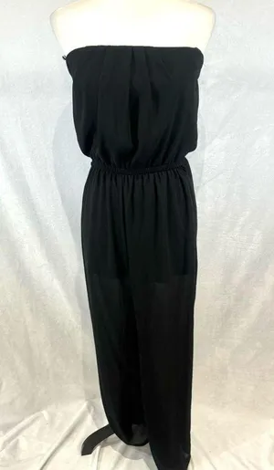Iris black strapless pleated wide leg jumpsuit size medium thumbnail 1