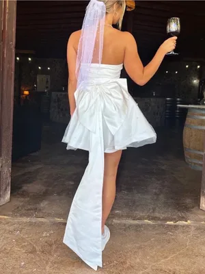 SHOWPO Cailene Strapless Bow Train Fit And Flare Mini Dress In Ivory thumbnail 9