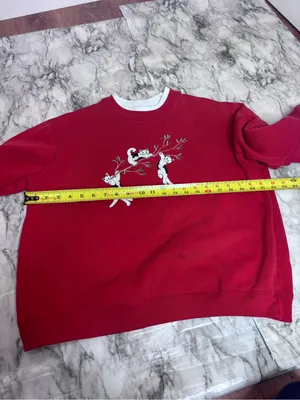 Classic Elements Burgundy Crewneck Sweatshirt with Embroidered Cats 90s large thumbnail 5