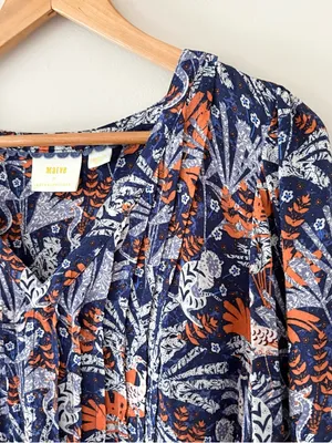 Anthropologie Maeve Cathy Pleated Blouse Boho Peasant Botanical Floral V-neck M thumbnail 5