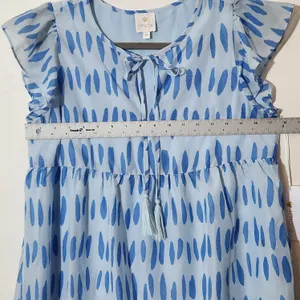 J. Marie Blue Print Ruffle Sleeve Tiered Mini Dress Size Medium NWT thumbnail 8