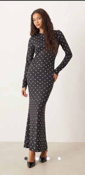 asos polka dot long sleeve maxi dress thumbnail 1