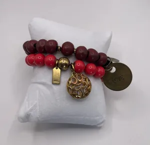 Coach Stella & Dot Bracelet Set Womens OS Red Burgundy Beaded Charm Boho Stack thumbnail 1