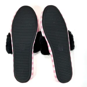 Victoria's Secret Faux Fur Trim Striped Slippers Pink Black‎ Large thumbnail 8