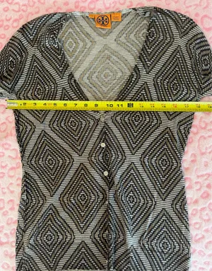 Tory Burch Button Up Cardigan Women's Geometric Sleeve Stretch 100% Wool Size:L thumbnail 5