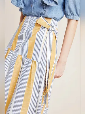 NWT Anthropologie Maeve Laura in Yellow Striped A-line Wrap Skirt 0 $110 thumbnail 3