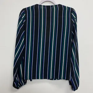 Express Women's Black Striped Faux Wrap Long Sleeve‎ Blouse Size Medium thumbnail 2