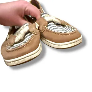 Sperry Angelfish Top Sider Cream & Blue Striped Leather Fabric Boat Shoes Sz 6‎ thumbnail 4