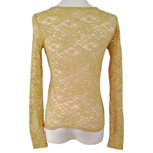 Anthropologie Mustard Yellow Sheer Lace Long Sleeve Top Shirt XS thumbnail 3