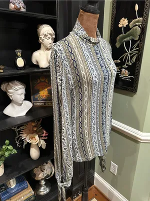 Free People “Donatella” Mock Turtleneck Paisley + Stripe Top – Size Medium thumbnail 13