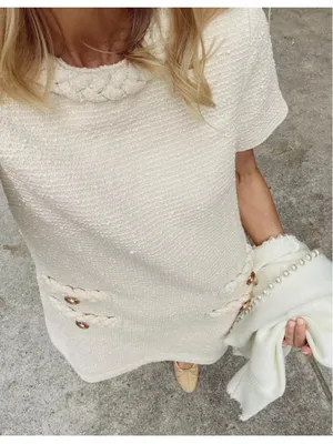 Tuckernuck Pearl White Tweed Jackie Mini Dress M Old Money Preppy Pockets Thick thumbnail 5