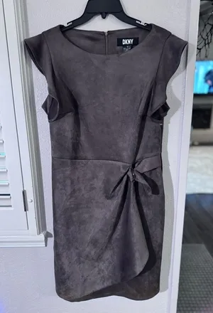 DKNY Brown Faux Suede Midi Dress thumbnail 1