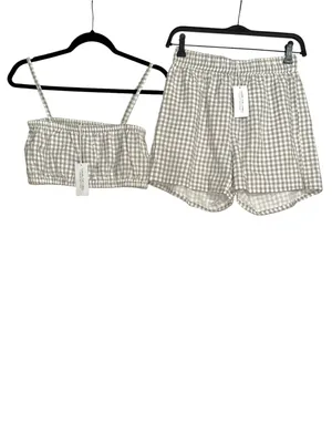 NWT Laude The Label Gingham Bandeau Cotton Shorts Set XS thumbnail 2
