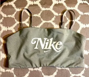 Nike Dri Fit Gray Logo Sports Bra summer athletic athleisure running thumbnail 1