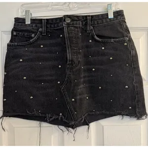 Reformation Black‎ Denim Mini Skirt Sz 28 Pacific Wash Studs Goth Festival EUC thumbnail 1