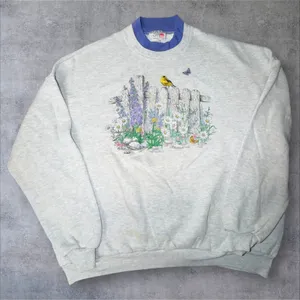 Vintage Morning Sun Bird Floral Graphic Sweatshirt 3X Gray Made in USA Russell thumbnail 1