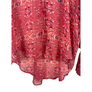 Free People Bright Red/Pink Boho Slouchy Sheer Hi Low Button Up Top S thumbnail 6