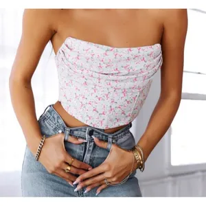 Hello Molly - Sylvan Scenes Floral Crop Top in Blue and Pink thumbnail 5
