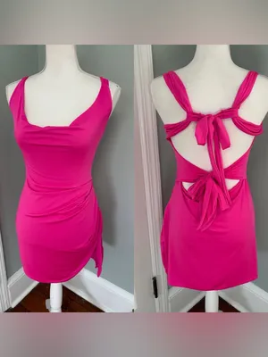 SHEIN‎ Hot Pink Sleeveless Cowl Neck Mini Dress Bow Back Open Size 6 Stretch thumbnail 2