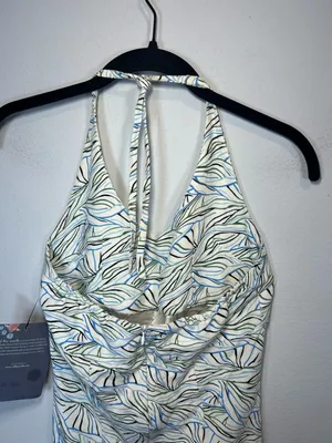 Of the Earth Halter Dress Botanical Print Beige Neutral Summer Midi NEW Sz Small thumbnail 7