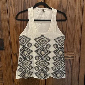 Stetson White‎ Silver Tank Top Beaded Aztec Western Double layer NFR rodeo small thumbnail 2