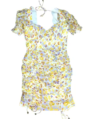 Saints + Secrets Floral Yellow Ruched Tie-Back Mini Dress thumbnail 2