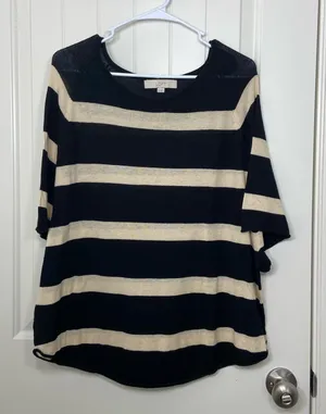 NWOT LOFT women’s‎ black tan thin soft knit striped loose relaxed sweater medium thumbnail 1