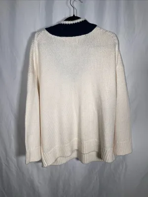 Abercrombie & Fitch Womens Merino Wool Chunky V Neck Sweater Ivory Navy Blue Xl thumbnail 7