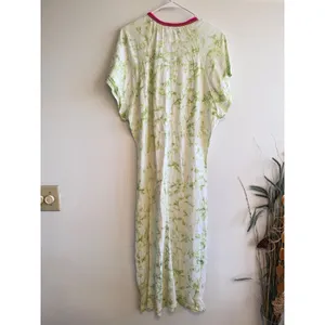 Pitusa Tie Dye Maxi Dress Lime Green Pink Trim‎ Pima Cotton Modal Petite Peru thumbnail 3