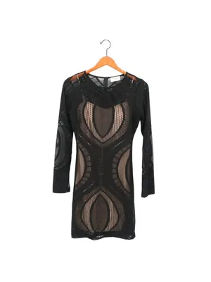 Mystic Black Lace Nude Illusion Long Sleeves Sexy Bodycon Dress L thumbnail 3