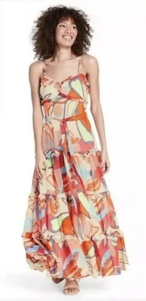 Alexis for Target Mixed Floral Sleeveless Tiered Ruffle Maxi Dress Size L Boho thumbnail 1